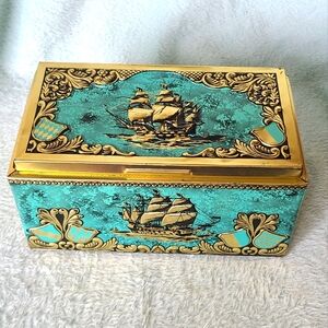 Vintage Trinket Box With Ship Design